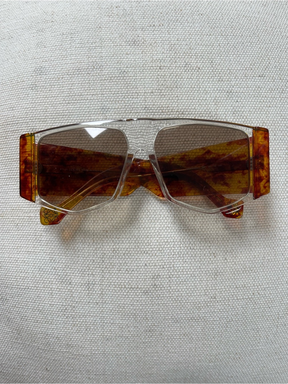 Loewe Clear Frame Sunglasses with Amber Tortoiseshell Temples